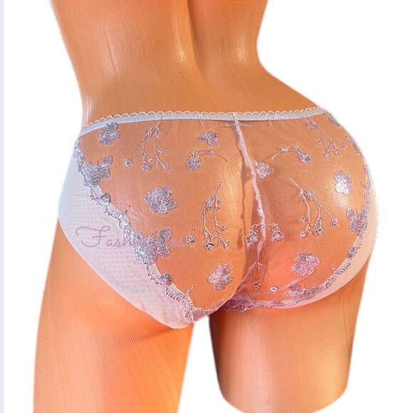 Victorias Secret Supersoft Body Sexy Sheer floral Embroidery mesh Bikini Purple - Picture 2 of 10